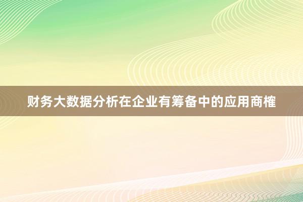 财务大数据分析在企业有筹备中的应用商榷